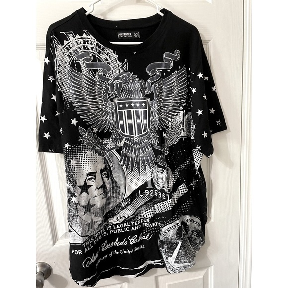 Contender Graphic T-Shirt – Bold All-Over Money & Eagle Print – Size XL - Picture 1 of 7